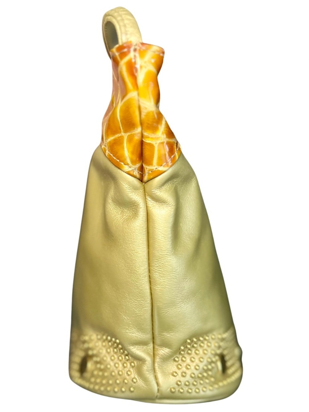 Gold Faux Leather Croc Trim Crossbody Bag Studded Accent Shoulder Purse - Picture 5 of 7